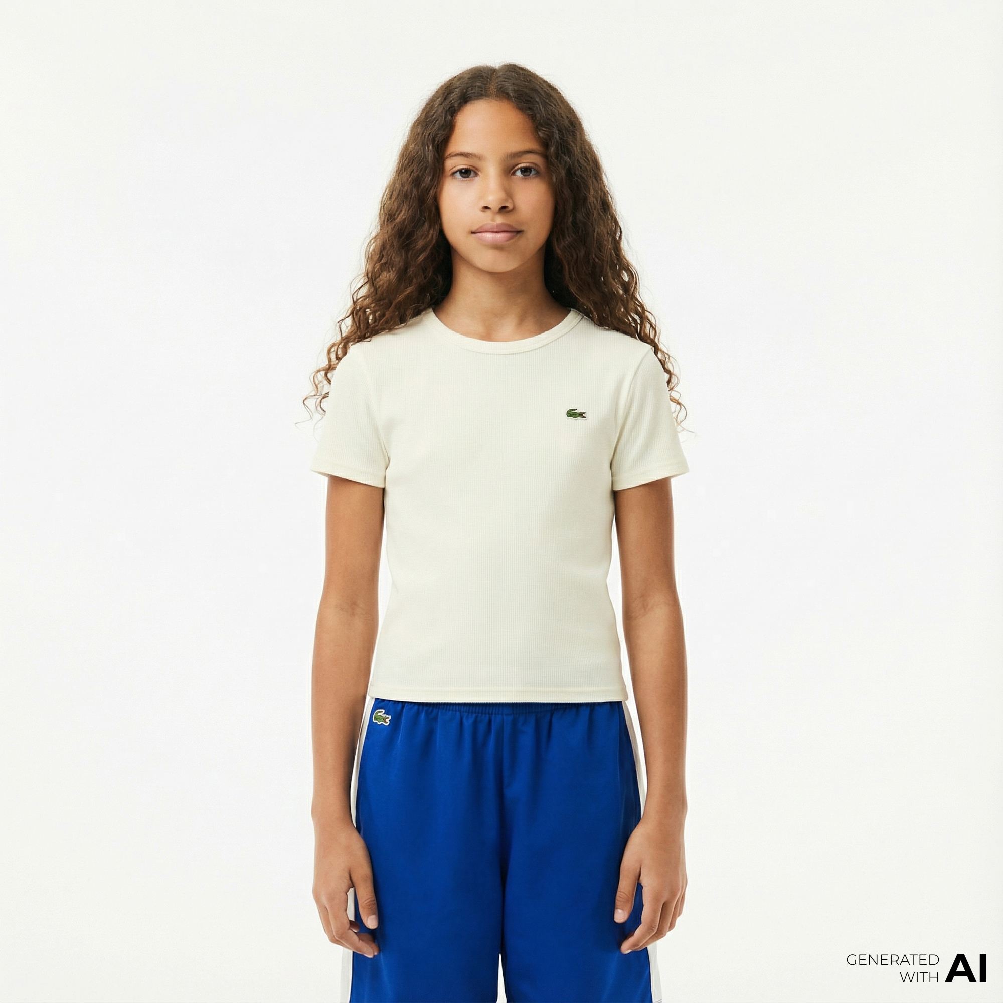  Lacoste Çocuk Bisiklet Yaka Beyaz T-Shirt