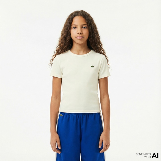  Lacoste Çocuk Bisiklet Yaka Beyaz T-Shirt