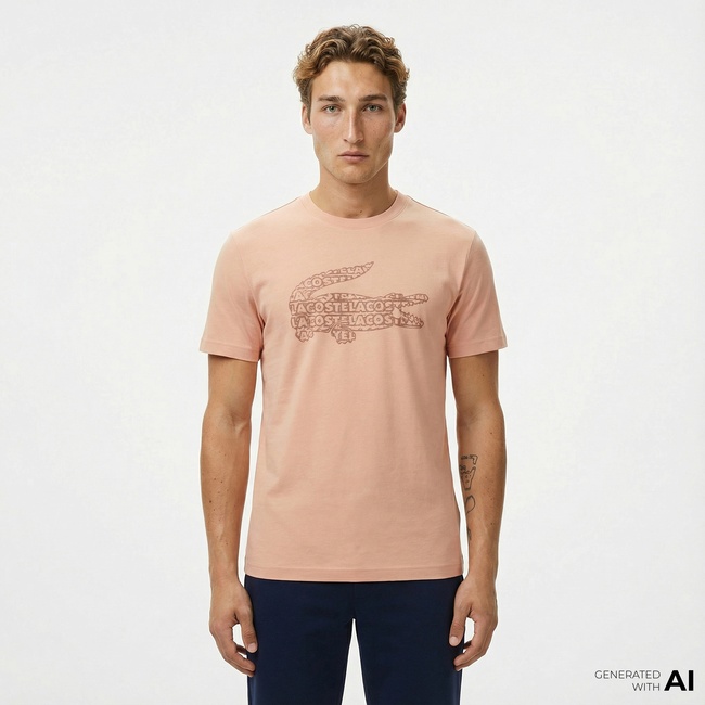  Lacoste Erkek Regular Fit Bisiklet Yaka Baskılı Açık Kahverengi T-Shirt