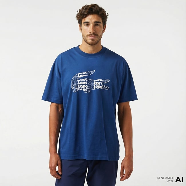  Lacoste Erkek Relaxed Fit Bisiklet Yaka Baskılı Lacivert T-Shirt