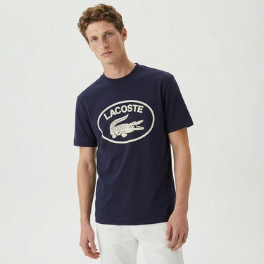  Lacoste Erkek Relaxed Fit Bisiklet Yaka Baskılı Lacivert T-Shirt