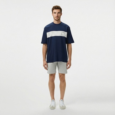  Lacoste Erkek Bisiklet Yaka Baskılı Lacivert T-Shirt