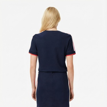  Lacoste Kadın Slim Fit Bisiklet Yaka Renk Bloklu Lacivert T-Shirt