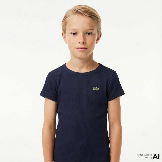  Lacoste Çocuk Bisiklet Yaka Lacivert T-Shirt