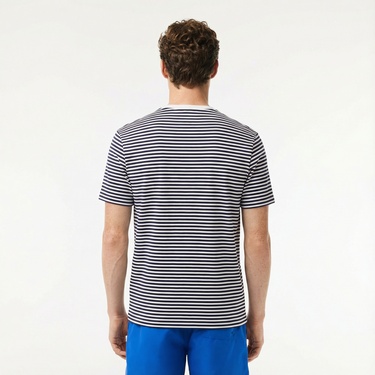  Lacoste Erkek Classic Fit Bisiklet Yaka Çizgili Beyaz T-Shirt