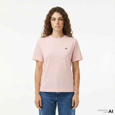  Lacoste Kadın Relaxed Fit Bisiklet Yaka Pembe T-Shirt