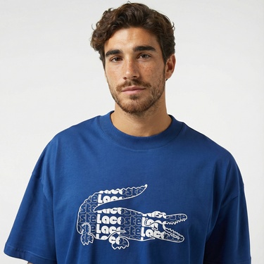  Lacoste Erkek Relaxed Fit Bisiklet Yaka Baskılı Lacivert T-Shirt