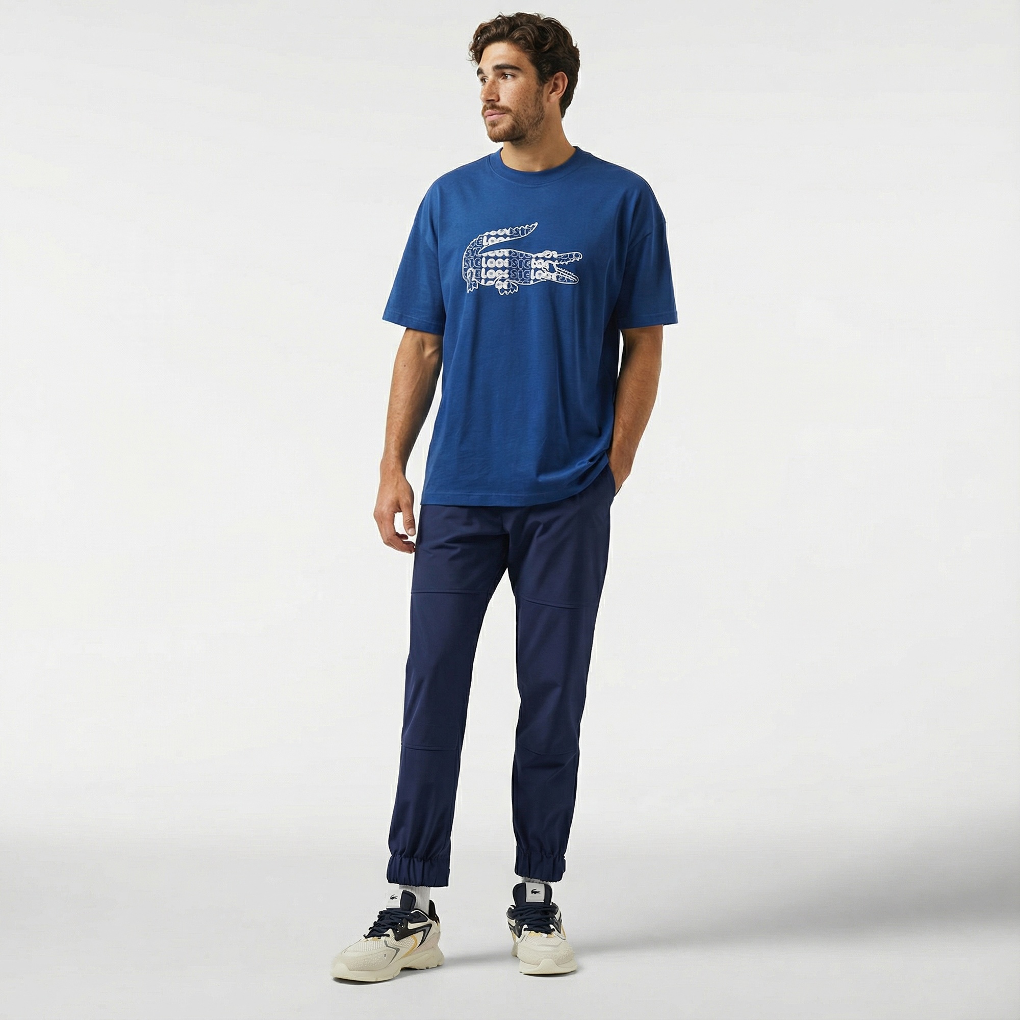 Lacoste Erkek Relaxed Fit Bisiklet Yaka Baskılı Lacivert T-Shirt