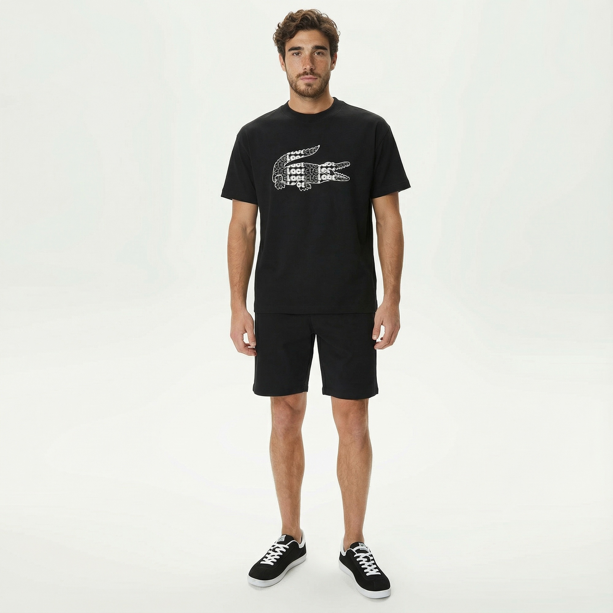 Lacoste Erkek Relaxed Fit Bisiklet Yaka Baskılı Siyah T-Shirt