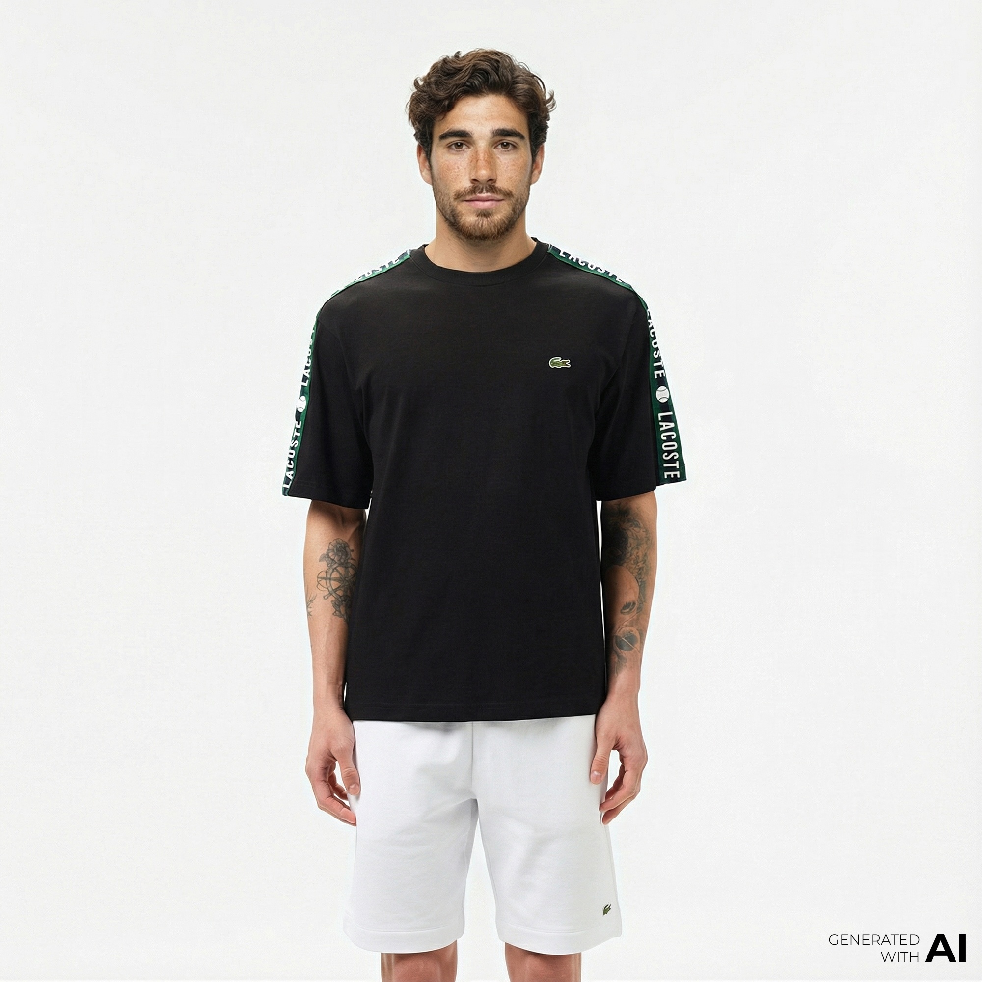 Lacoste Erkek Relaxed Fit Bisiklet Yaka Baskılı Siyah T-Shirt