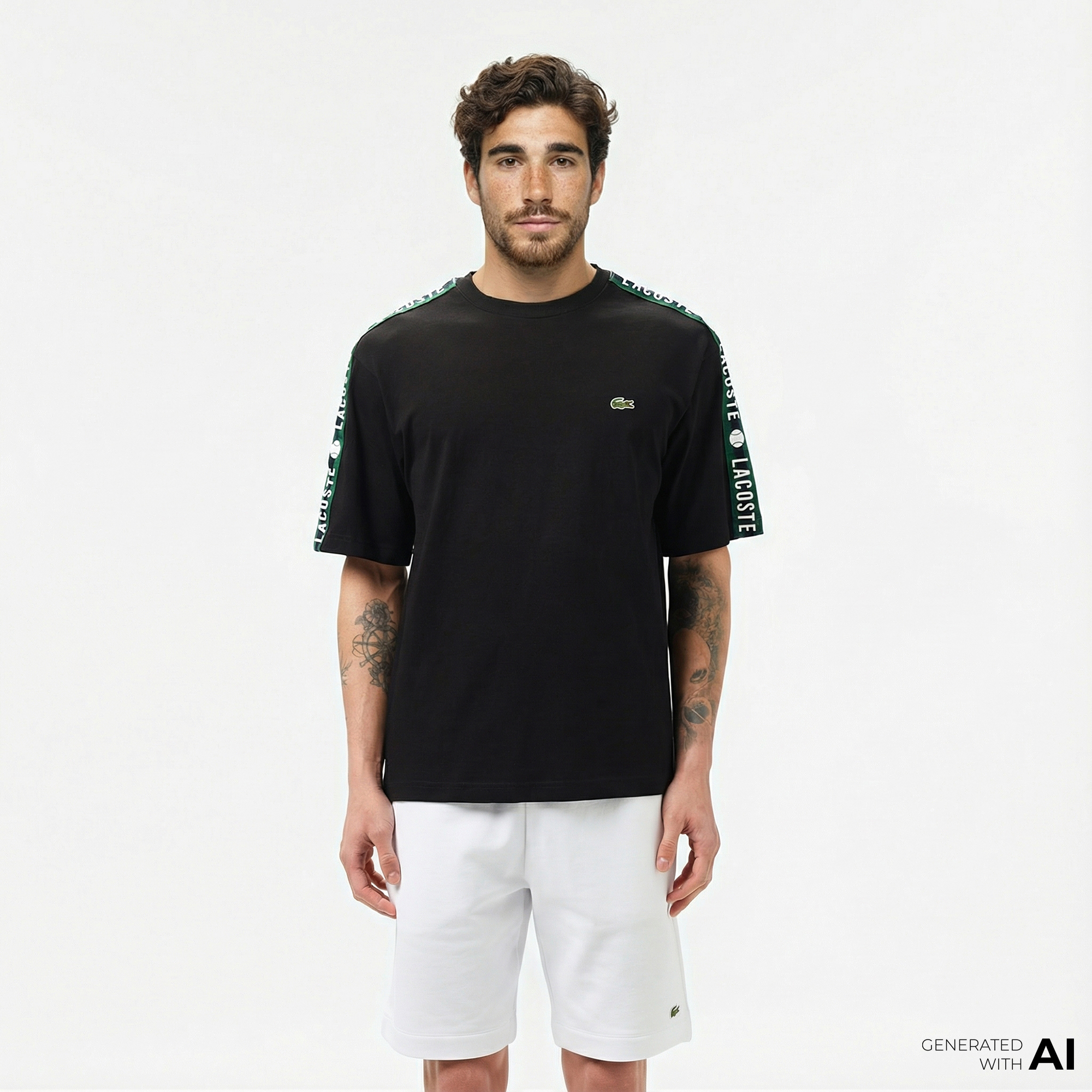  Lacoste Erkek Relaxed Fit Bisiklet Yaka Baskılı Siyah T-Shirt