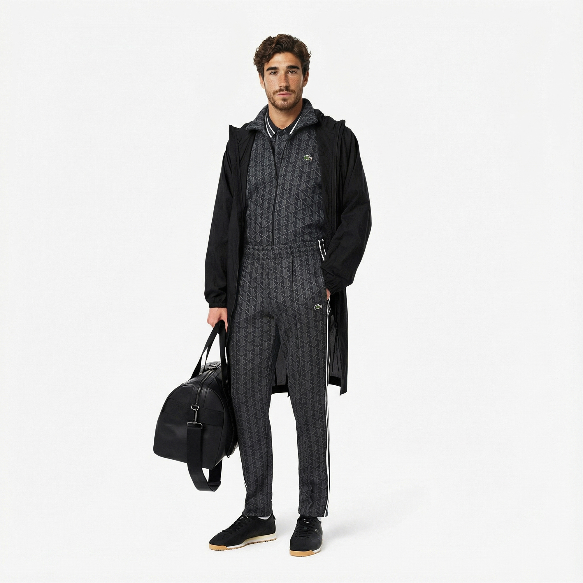  Lacoste Paris Erkek Regular Fit Monogram Siyah Eşofman Altı