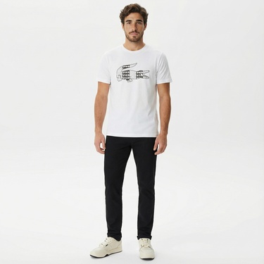  Lacoste Erkek Relaxed Fit Bisiklet Yaka Baskılı Beyaz T-Shirt