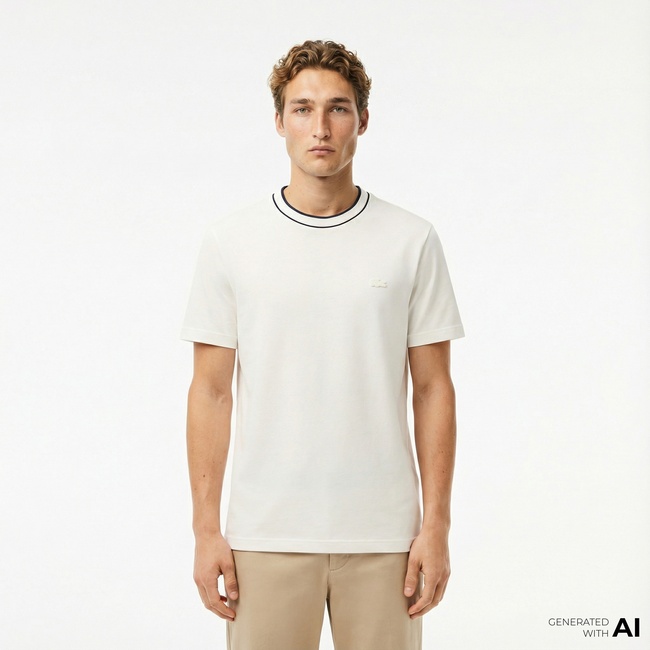  Lacoste Erkek Regular Fit Bisiklet Yaka Beyaz T-Shirt