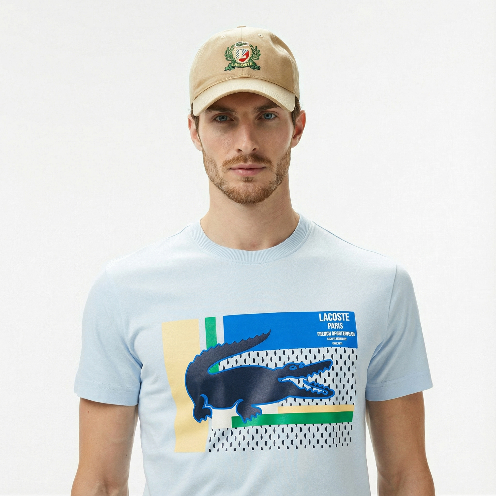  Lacoste Erkek Bisiklet Yaka Baskılı Açık Mavi T-Shirt