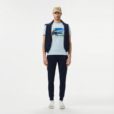  Lacoste Erkek Bisiklet Yaka Baskılı Açık Mavi T-Shirt