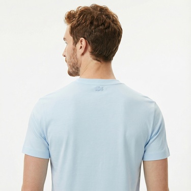  Lacoste Erkek Bisiklet Yaka Baskılı Açık Mavi T-Shirt
