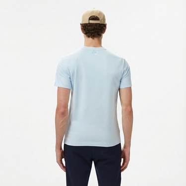  Lacoste Erkek Bisiklet Yaka Baskılı Açık Mavi T-Shirt