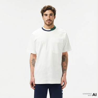  Lacoste Erkek Bisiklet Yaka Beyaz Cepli T-Shirt