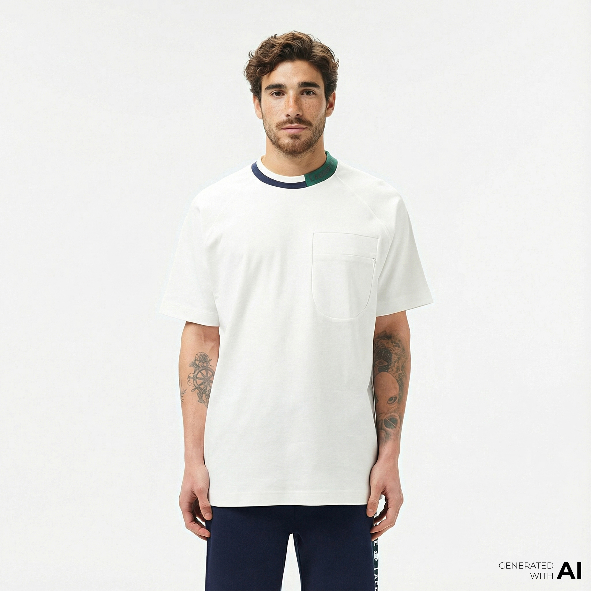  Lacoste Erkek Bisiklet Yaka Beyaz Cepli T-Shirt