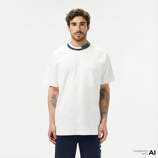  Lacoste Erkek Bisiklet Yaka Beyaz Cepli T-Shirt