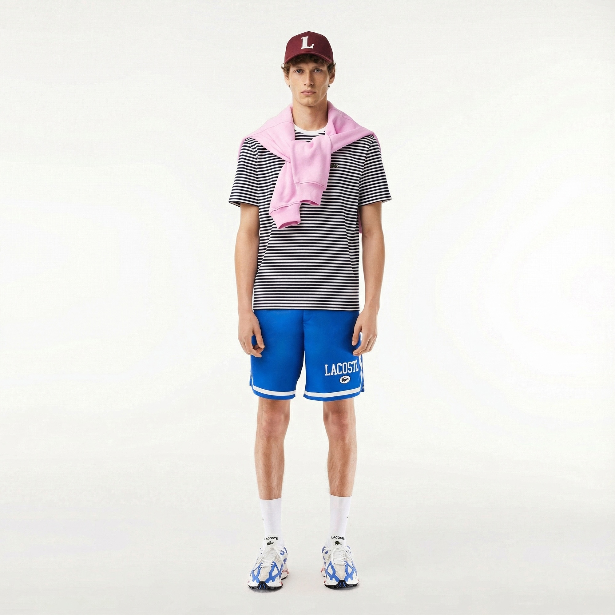 Lacoste Erkek Classic Fit Bisiklet Yaka Çizgili Beyaz T-Shirt