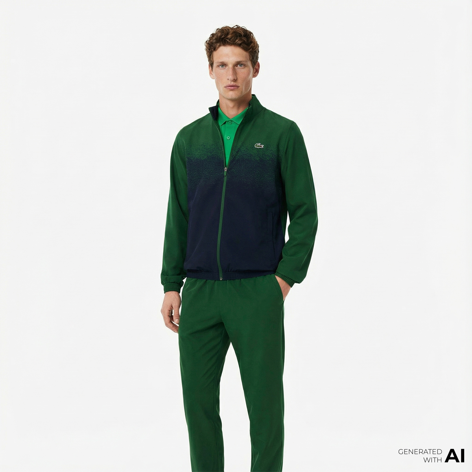  Lacoste Erkek Regular Fit Fermuarlı Renk Bloklu Yeşil Eşofman Takımı