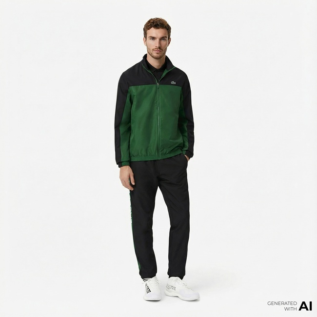  Lacoste Erkek Regular Fit Fermuarlı Renk Bloklu Siyah Eşofman Takımı