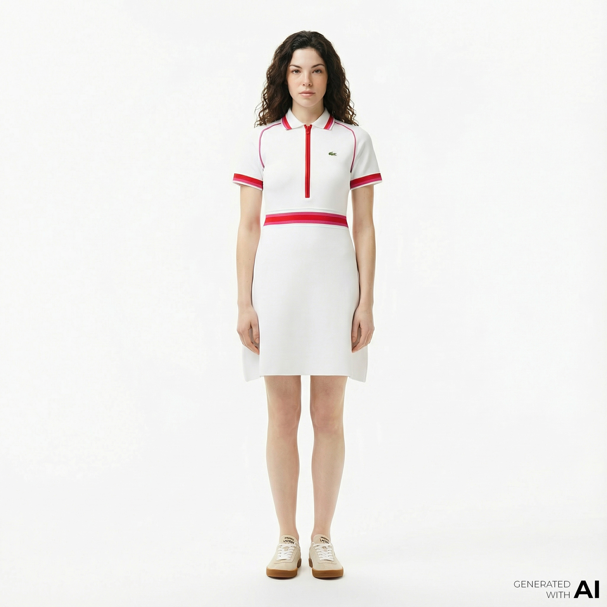  Lacoste Kadın Classic Fit Kısa Kollu Polo Yaka Renk Bloklu Beyaz Elbise