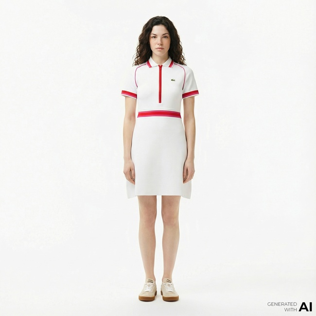  Lacoste Kadın Classic Fit Kısa Kollu Polo Yaka Renk Bloklu Beyaz Elbise
