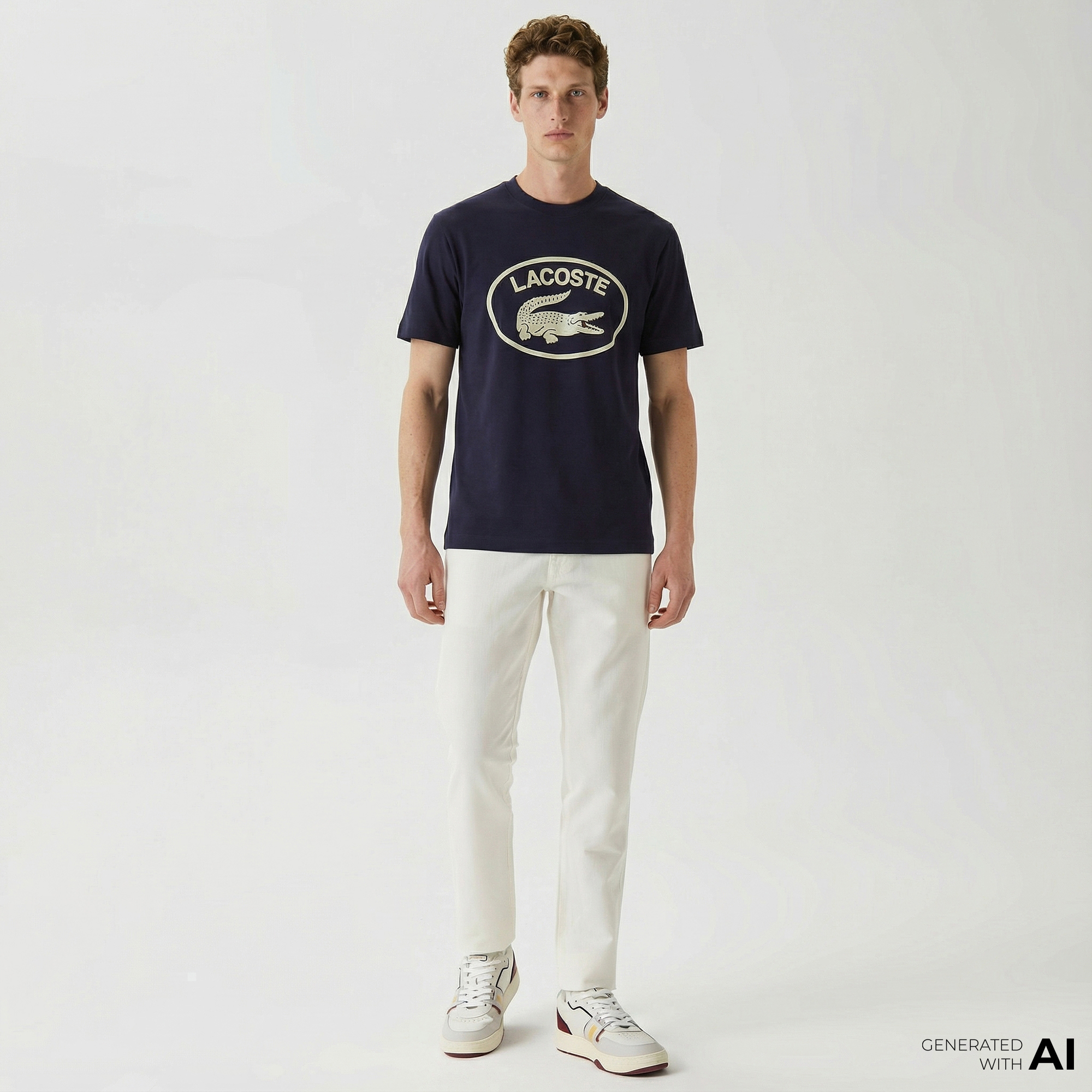  Lacoste Erkek Relaxed Fit Bisiklet Yaka Baskılı Lacivert T-Shirt