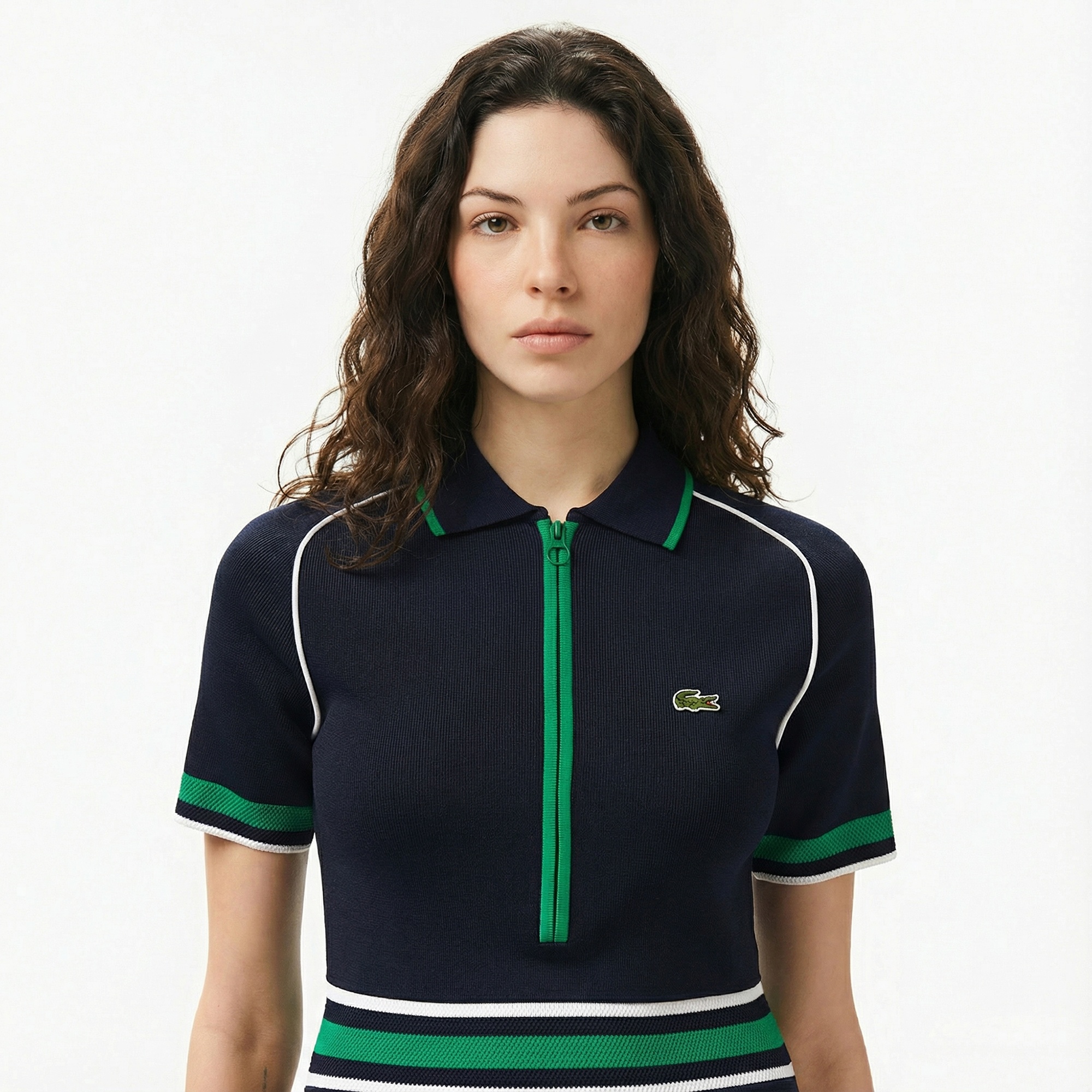 Lacoste Kadın Classic Fit Kısa Kollu Polo Yaka Renk Bloklu Lacivert Elbise