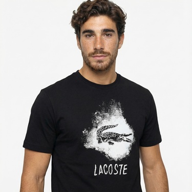  Lacoste Erkek Regular Fit Bisiklet Yaka Baskılı Siyah T-Shirt