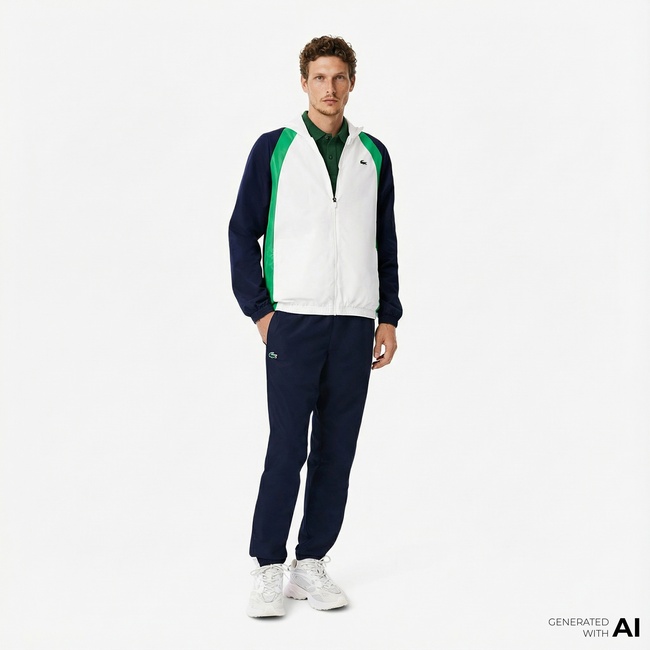  Lacoste Erkek Regular Fit Kapüşonlu Renk Bloklu Beyaz Eşofman Takımı