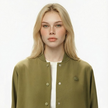  Lacoste Kadın Regular Fit Hakim Yaka Haki Gömlek
