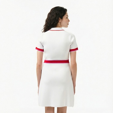  Lacoste Kadın Classic Fit Kısa Kollu Polo Yaka Renk Bloklu Beyaz Elbise