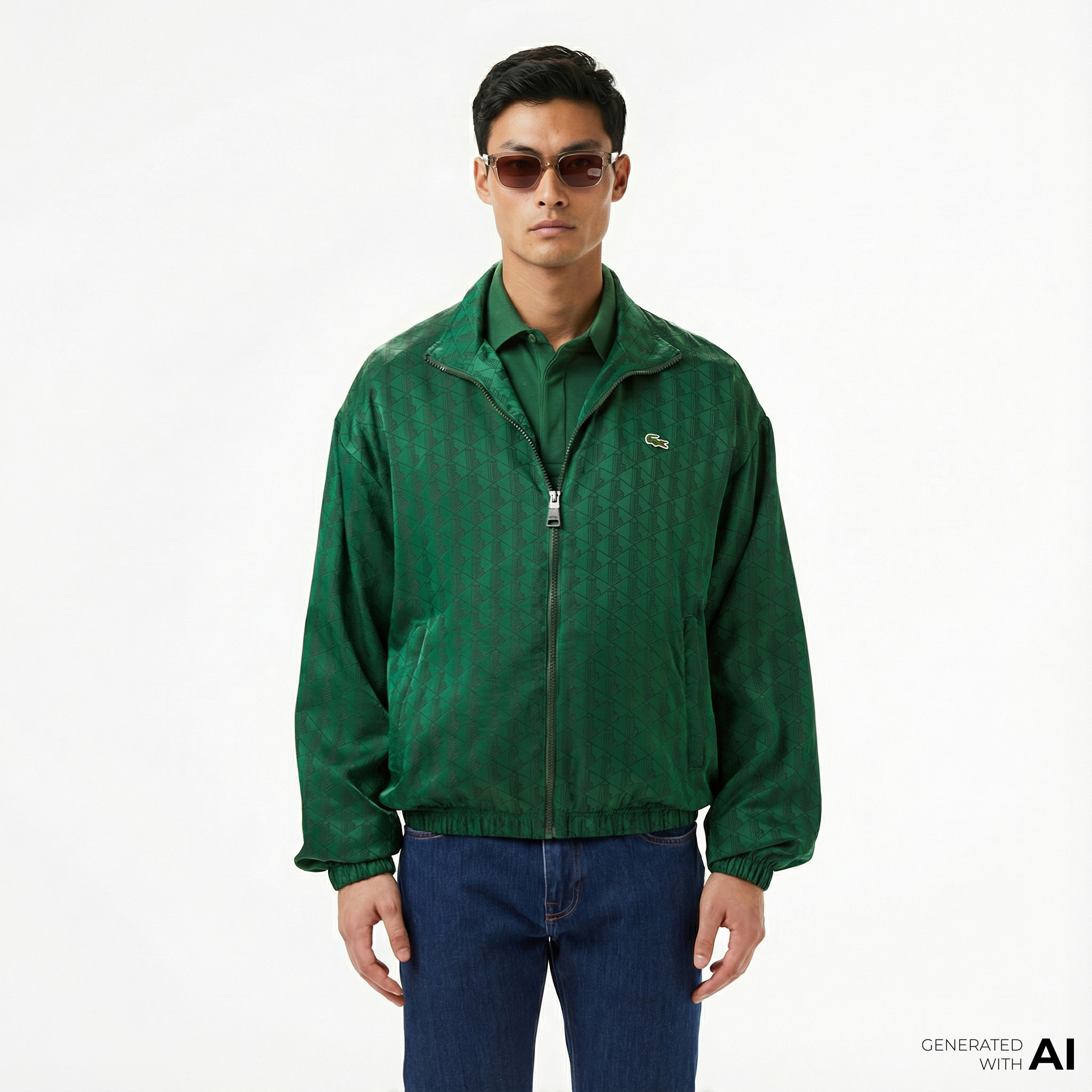  Lacoste Erkek Dik Yaka Monogram Yeşil Ceket