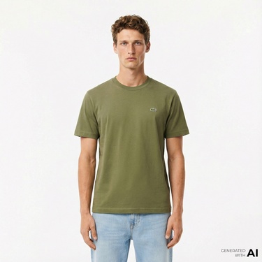  Lacoste Erkek Classic Fit Bisiklet Yaka Haki T-Shirt