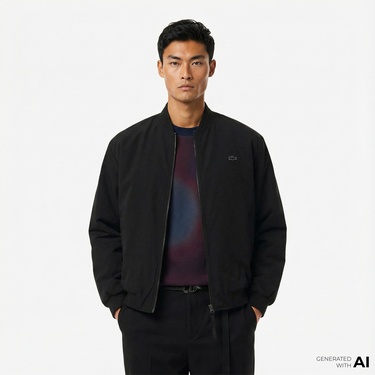  Lacoste Erkek Hakim Yaka Siyah Bomber Ceket