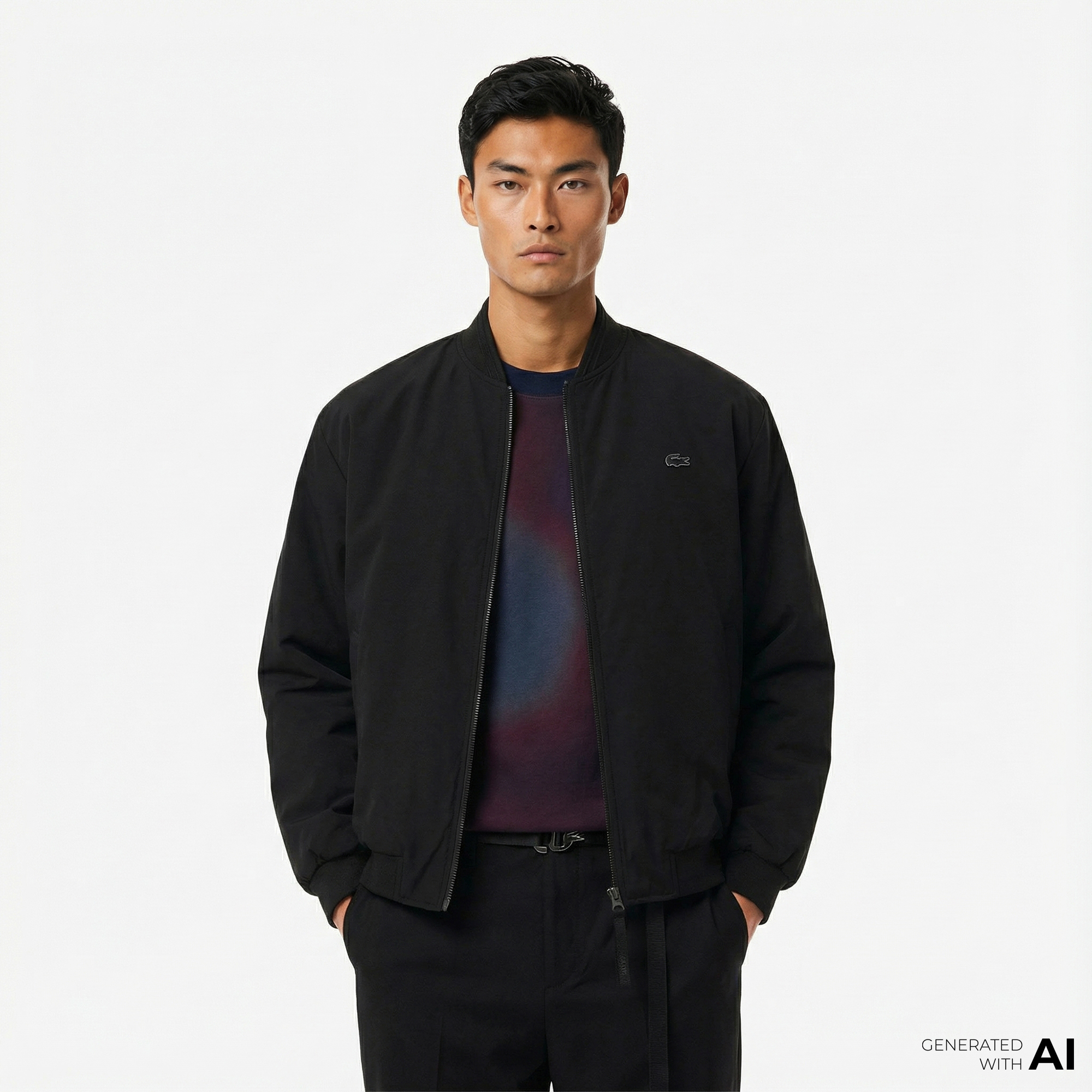  Lacoste Erkek Hakim Yaka Siyah Bomber Ceket