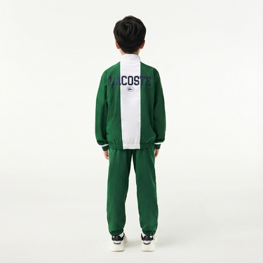  Lacoste Çocuk Fermuarlı Renk Bloklu Yeşil Eşofman Takımı