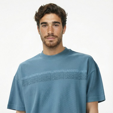  Lacoste Erkek Oversize Fit Bisiklet Yaka Baskılı Mavi T-Shirt