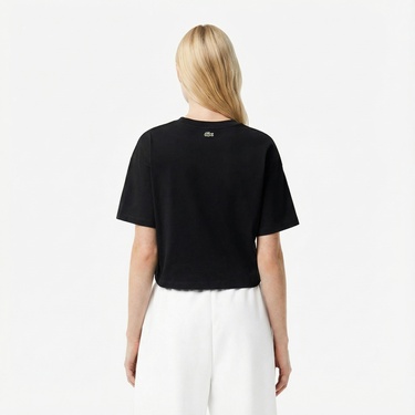  Lacoste Kadın Bisiklet Yaka Siyah T-Shirt
