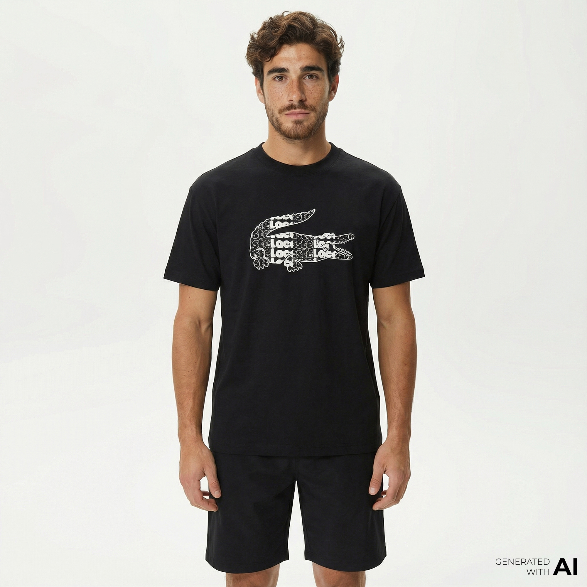  Lacoste Erkek Relaxed Fit Bisiklet Yaka Baskılı Siyah T-Shirt