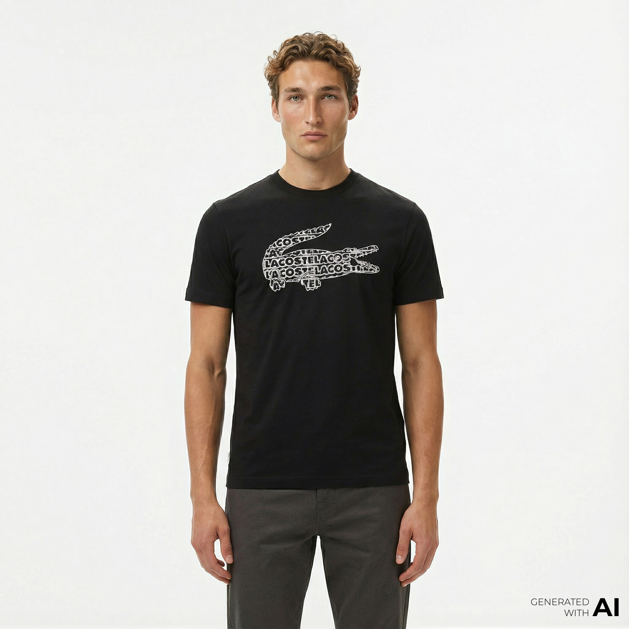  Lacoste Erkek Regular Fit Bisiklet Yaka Baskılı Siyah T-Shirt