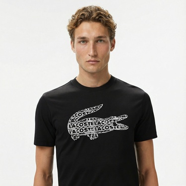  Lacoste Erkek Regular Fit Bisiklet Yaka Baskılı Siyah T-Shirt