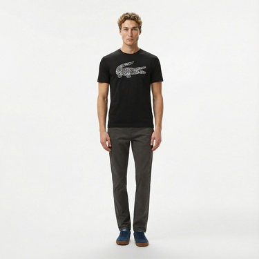  Lacoste Erkek Regular Fit Bisiklet Yaka Baskılı Siyah T-Shirt