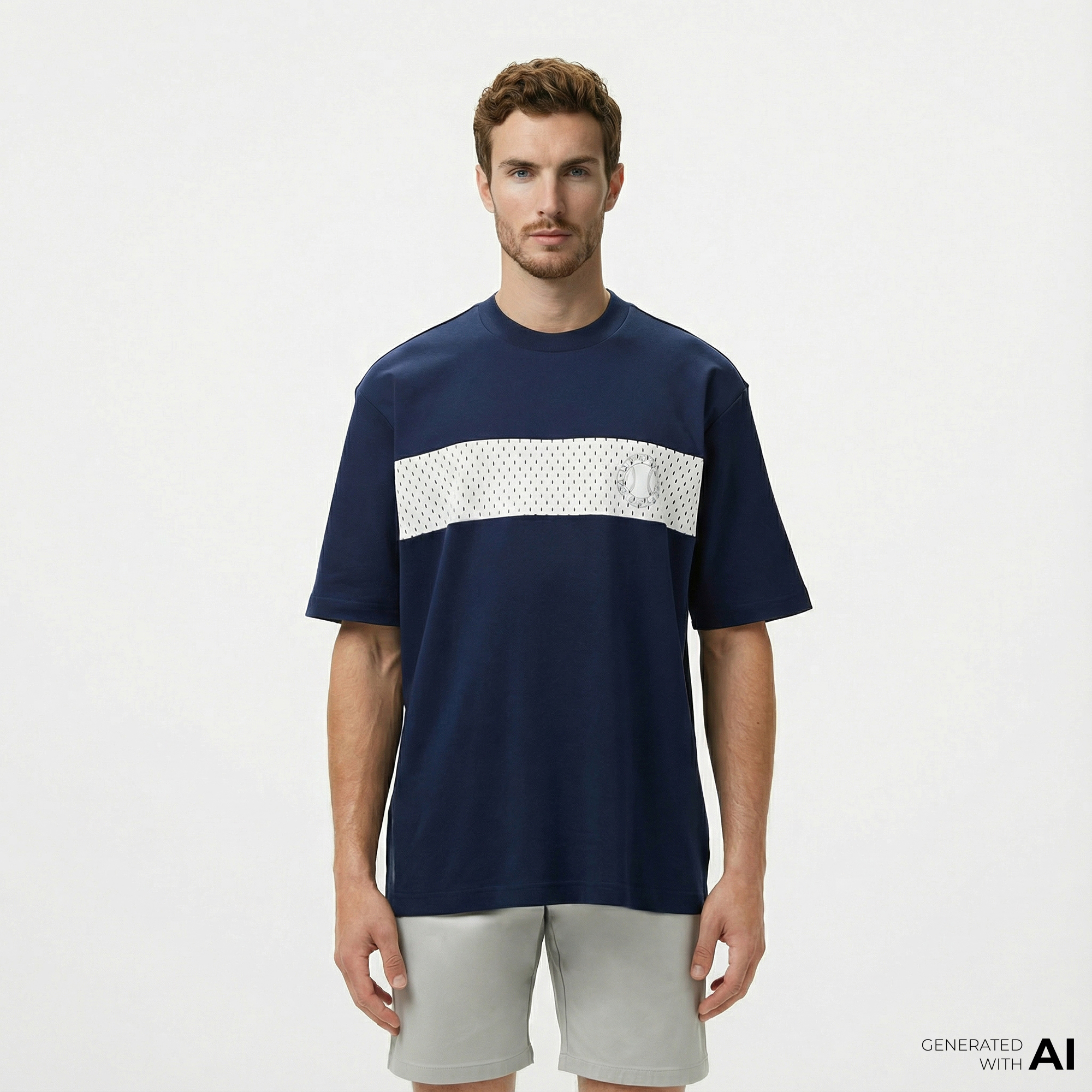  Lacoste Erkek Bisiklet Yaka Baskılı Lacivert T-Shirt