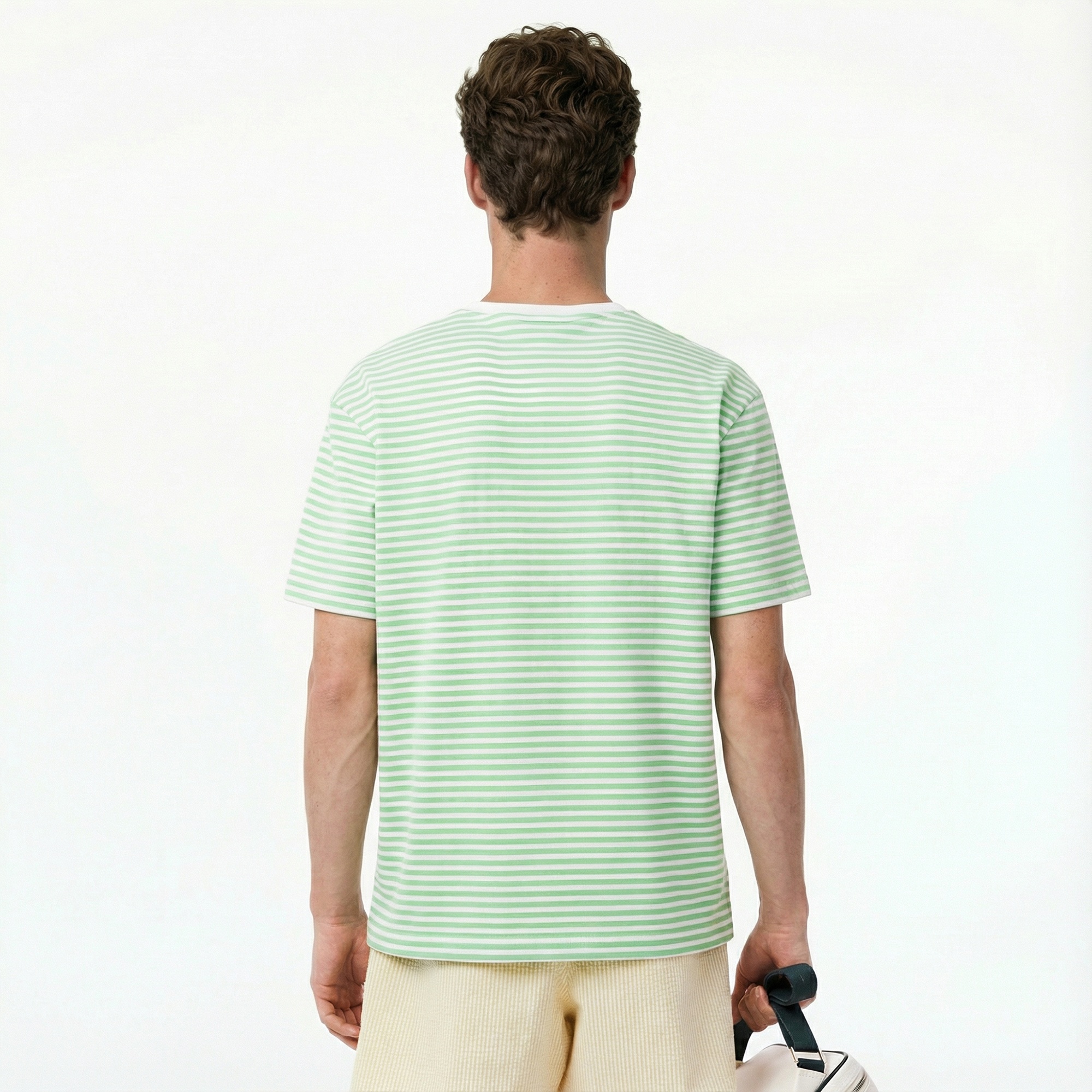 Lacoste Erkek Classic Fit Bisiklet Yaka Çizgili Açık Yeşil T-Shirt