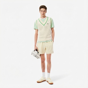  Lacoste Erkek Classic Fit Bisiklet Yaka Çizgili Açık Yeşil T-Shirt